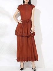 Pleated Sleeveless Ruffle Dress