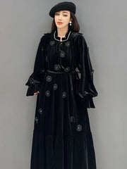 HEYFANCYSTYLE Soft Black Floral Velvet Dress