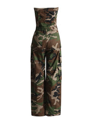 Women's Off-the-Shoulder Camo Cargo Jumpsuit