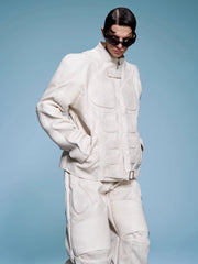 Men's Vegan Leather Ribbed Jacket