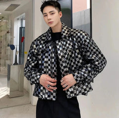 Men's Metallic Checkered Cropped Jacket