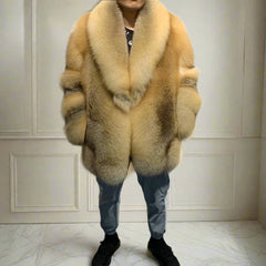 Men's 100% Real Gray Fox Fur Coat