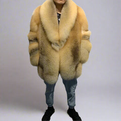 Men's 100% Real Gray Fox Fur Coat