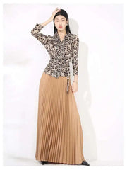 Leopard Pleated Skirt & Wrap Blouse