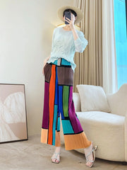 Luxury Color Block Pleats Pants
