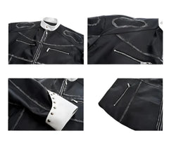 Men's 2 Piece Faux Leather Zip Jacket & Pants Set