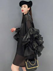 HEYFANCYSTYLE Luxurious Ruffle Sheer Blouse