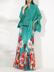 Truly Pleated 2-Piece Long Skirt & Coat Set