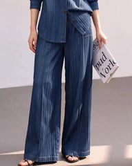Luxury Plissé Denim Print Pants Set