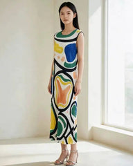 Plisse Modernist Geometric Dress