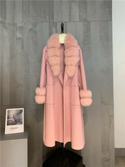 HEYFANCYSTYLE Luxe Cashmere Wool Fox Fur Coat