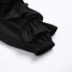 Women's Luxe Black Oversized Ruffled Jacket