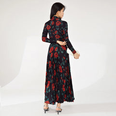 Women's 2 Piece Roses Long Pleated Skirt Outfit