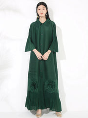 Plissé Flared Sleeve Maxi Dress