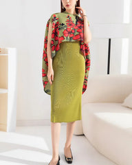 2-Piece Pleated Dress & Shawl