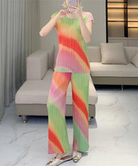 Casual Plissé Pants & Blouse Set