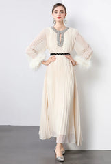 Luxe Pleated Crystal & Feather Dress