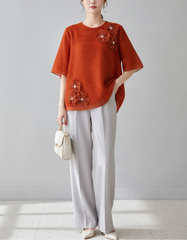Pearl Floral Plissé Blouse Top
