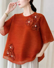 Pearl Floral Plissé Blouse Top