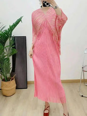 Luxury Pleated Tassel V-Neck Dress