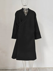 Men's Black Kimono Wrap Wool Long Coat