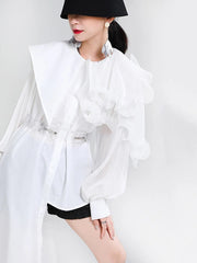 Calista Abstract Elegance Pleated Ruffles Blouse