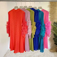 Luxury Pleated Floral Ruffle Dress