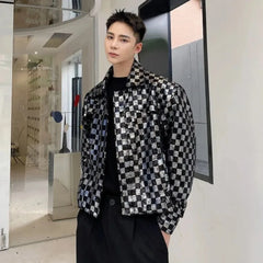 Men's Metallic Checkered Cropped Jacket