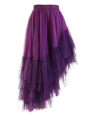 Plaid Asymmetric Tulle Pull-On Skirt
