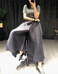 Women's Pleated Wide Leg Elastic Waistband Trousers