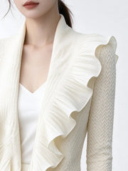 Petite Ruffled Plissé Cardigan