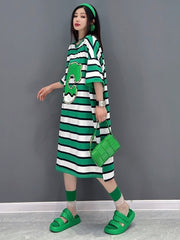 Ella Green Striped Oversized Dress
