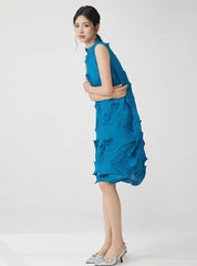 Plissé Sleeveless Above-Knee Dress