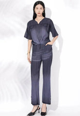Ombre Denim Plisse Pants Set