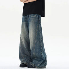 Men's Wide-Leg Raw Edge Denim Jeans