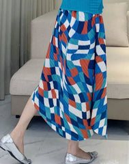 Geometric Pleated Midi Skirt
