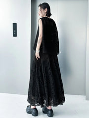 Two-Tone Pleated Lace Skirt