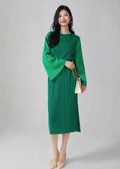 Luxury Flared Sleeve Pleats Dress