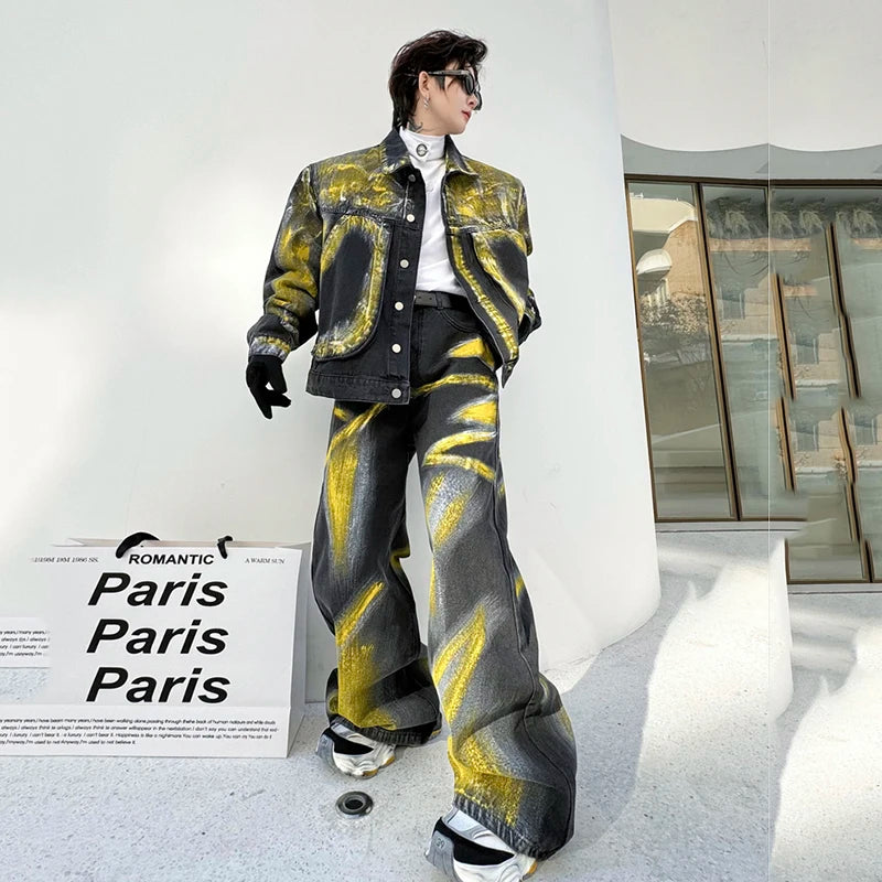 Men's High Streetwear Artistic Denim 2-Piece Set