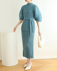 Plissé Flared Sleeves Top