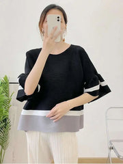 Truly Pleated Stripe 3/4 Sleeve Top