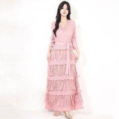 Plissé Japanese Fringe Midi Dress