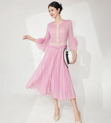 Elegant Ruffle Bell Sleeve Pleated Dress