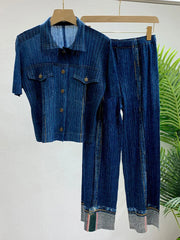 Plissé Pleated Denim-Inspired Shirt & Pants