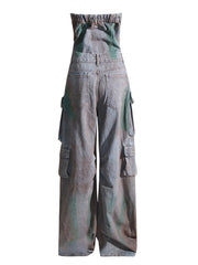 Women's Off-the-Shoulder Denim Cargo Jumpsuit