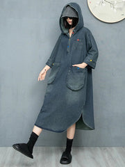 Japanese Denim Luxe Hoodie Sweatshirt Dress