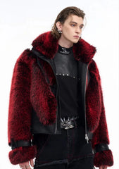 Men's Cropped Faux Leather & Fur Bomber Jacket