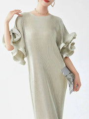 Luxury Pleats Ruffle Sleeves Maxi Dress