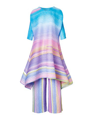 Pastel Plissé Pleated Tunic Top & Wide-Leg Pants