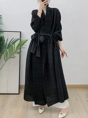 Couture Plissé Pleated Belted Robe Coat